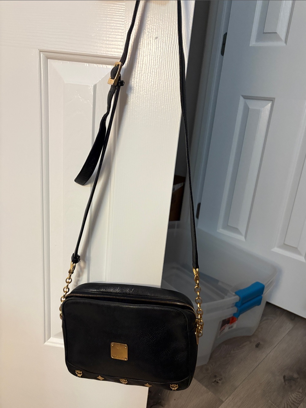 Vintage MCM Black Pebbled Leather Camera Crossbody Bag Michael Cromer with COA